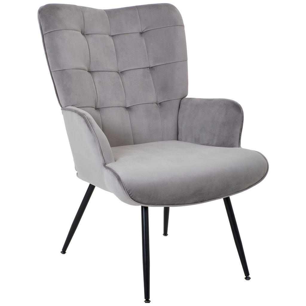 FOTELJ, siva, črna kovina, tekstil