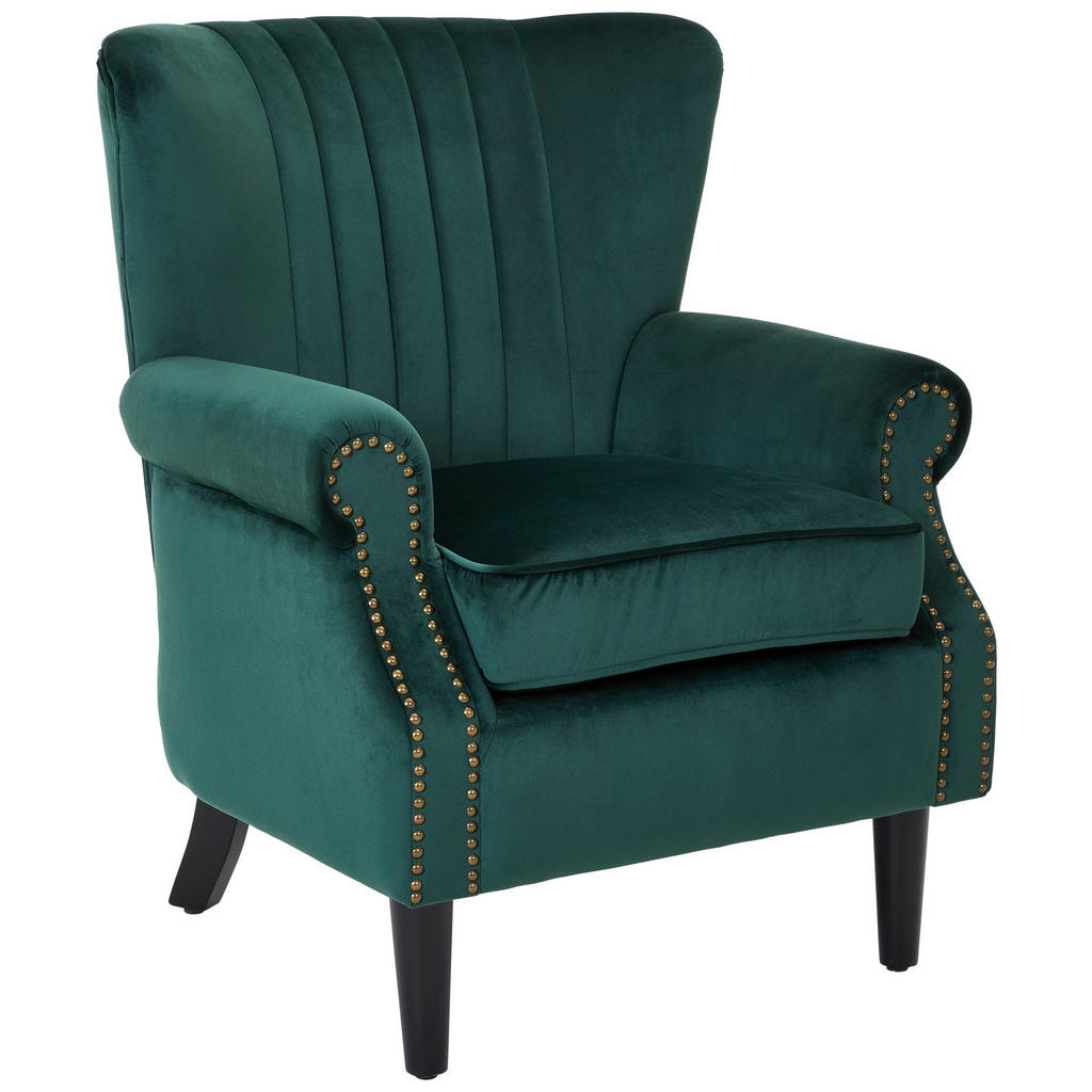 FOTELJ, črna, temno zelena les, tekstil