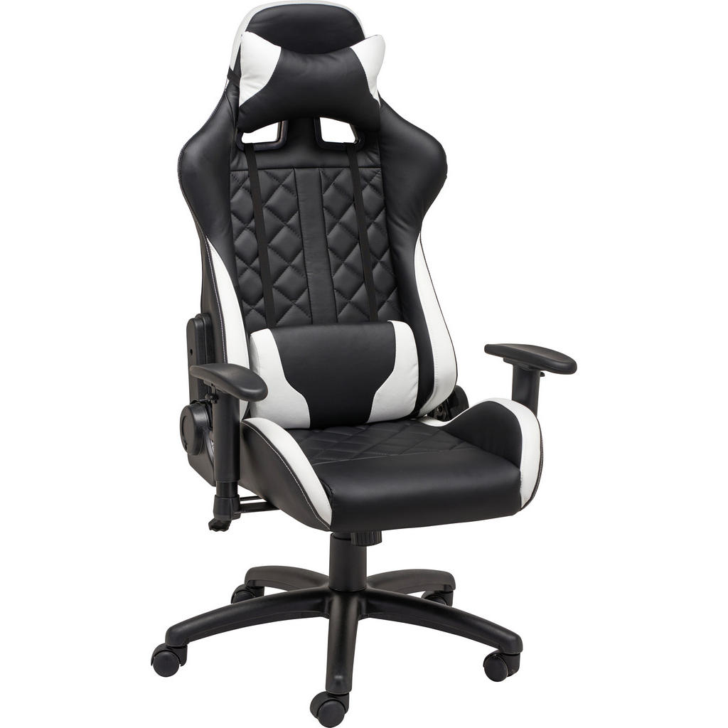 GAMING STOL kovina, umetna masa, tekstil črna, bela