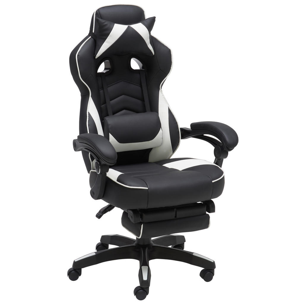 GAMING STOL kovina, umetna masa, tekstil črna, bela