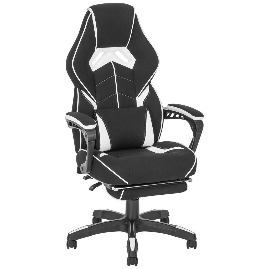 GAMING STOL kovina, umetna masa, tekstil črna, bela