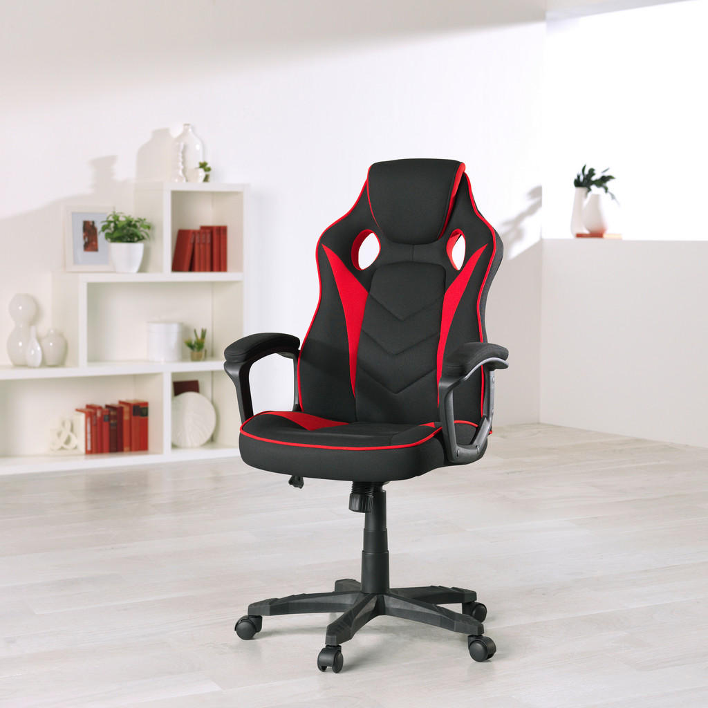 Alternative view of GAMING STOL kovina, umetna masa, tekstil rdeča, črna