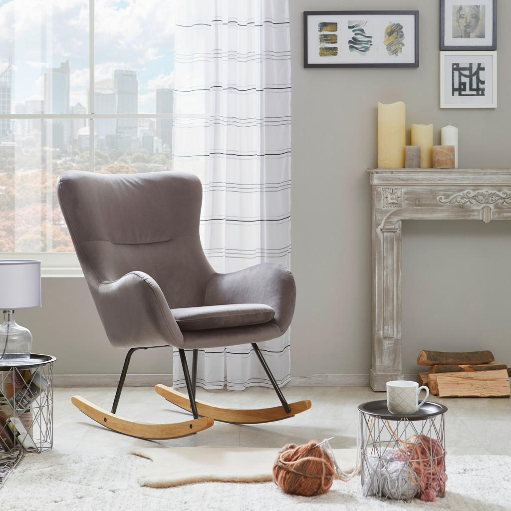 Alternative view of GUGALNI FOTELJ, naravne barve, črna, svetlo siva les, kovina, tekstil