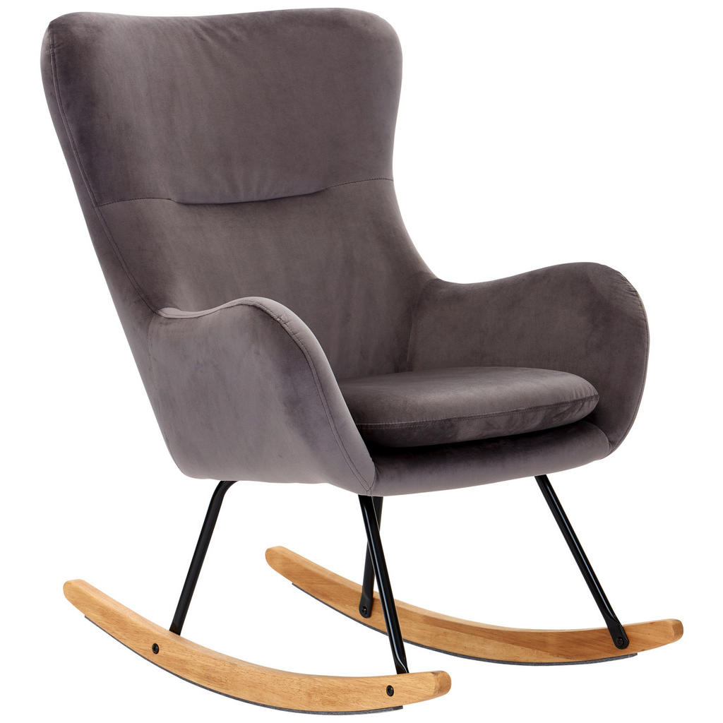 GUGALNI FOTELJ, naravne barve, črna, svetlo siva les, kovina, tekstil