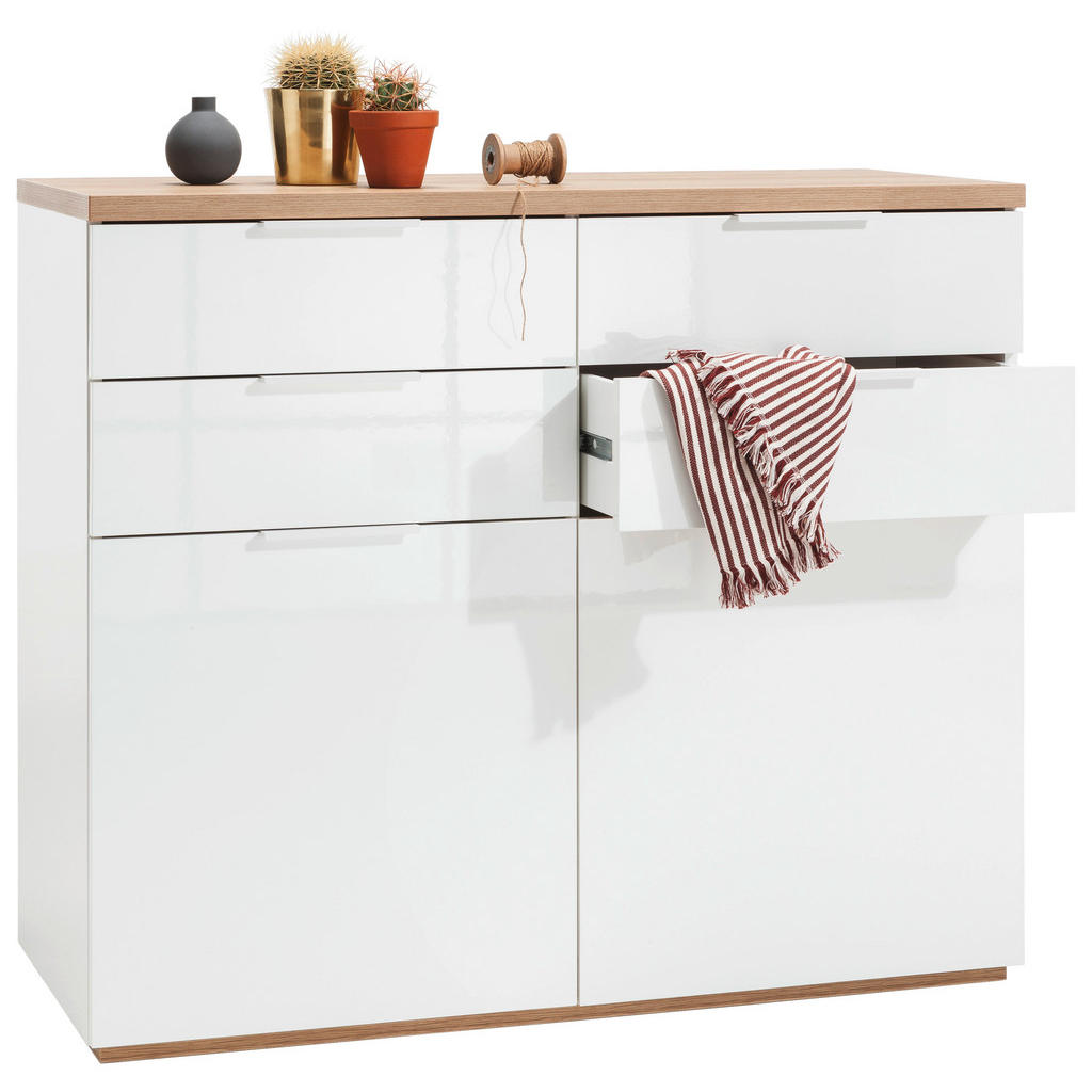 KOMODA, barve hrasta, bela, visoki sijaj
