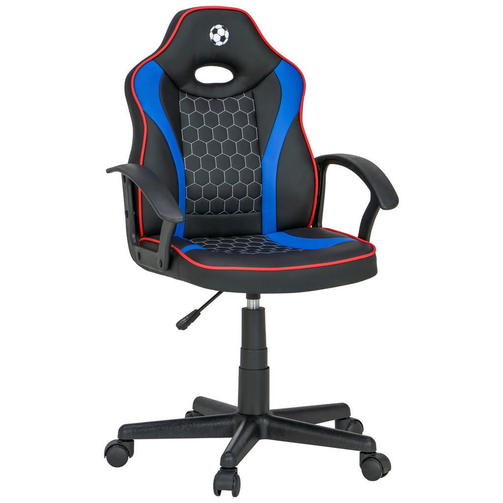 MLADINSKI VRTLJIVI STOL umetna masa, tekstil modra, rdeča, črna