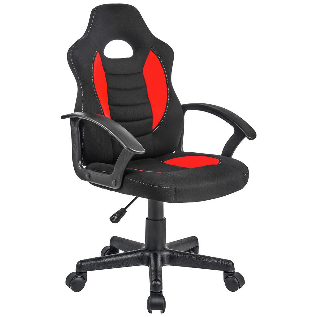 MLADINSKI VRTLJIVI STOL kovina, umetna masa, tekstil rdeča, črna