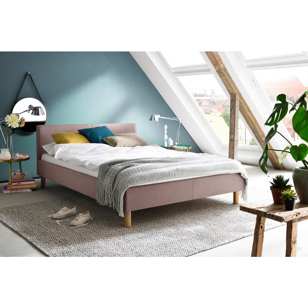 OBLAZINJENA POSTELJA 140 cm  x 200 cm , tekstil starinsko roza