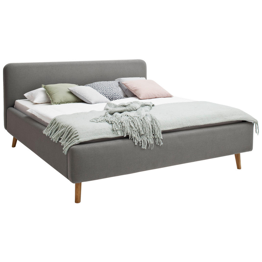 OBLAZINJENA POSTELJA 180 cm  x 200 cm , tekstil svetlo siva