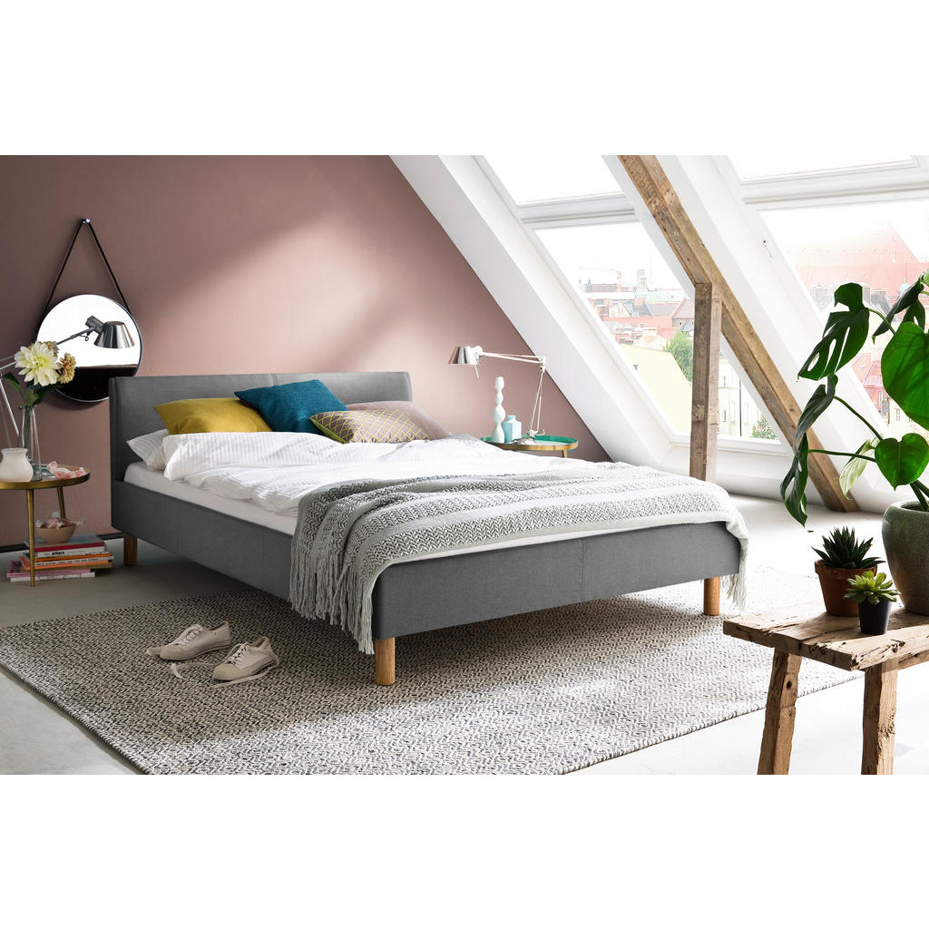 OBLAZINJENA POSTELJA 120 cm  x 200 cm , tekstil svetlo siva