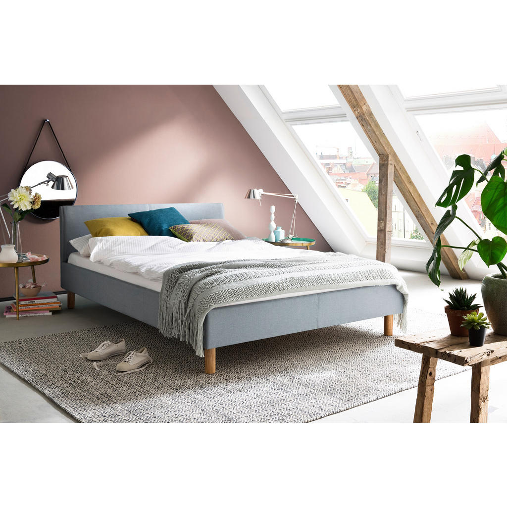 OBLAZINJENA POSTELJA 140 cm  x 200 cm , tekstil svetlo modra