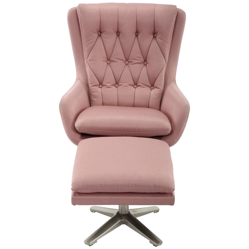 Alternative view of POČIVALNIK S PODNOŽNIKOM, barve niklja, starinsko roza tekstil