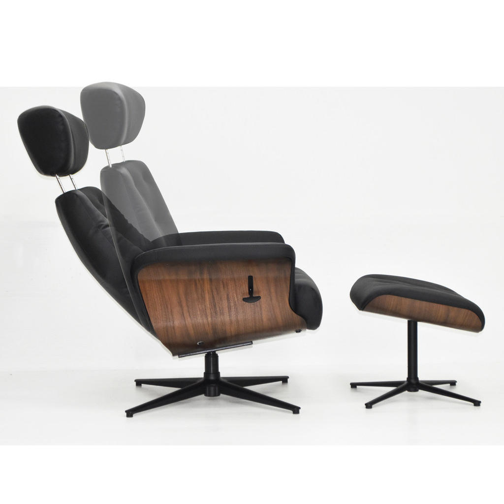 Alternative view of POČIVALNIK S PODNOŽNIKOM, črna, barva oreha les, tekstil, usnje