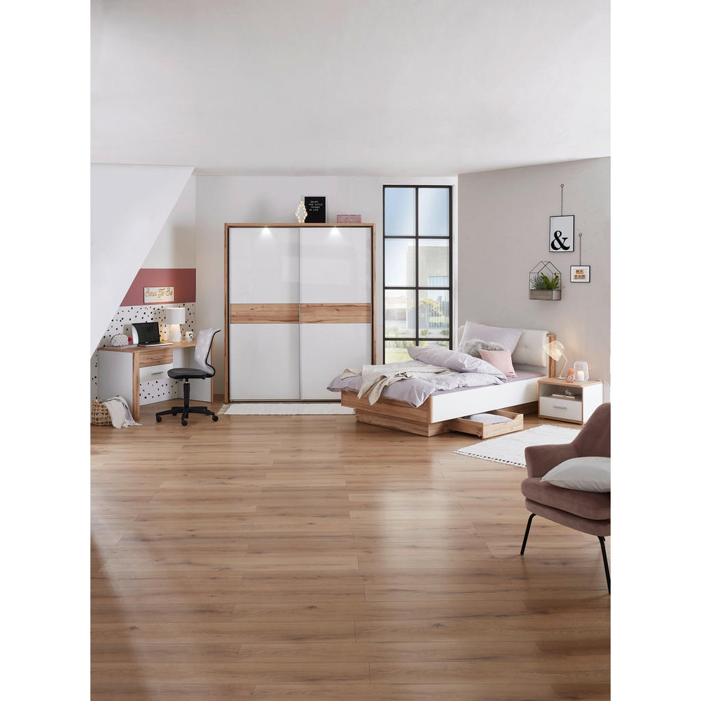 Alternative view of POSTELJA 120 cm  x 200 cm , leseni material bela, barve hrasta