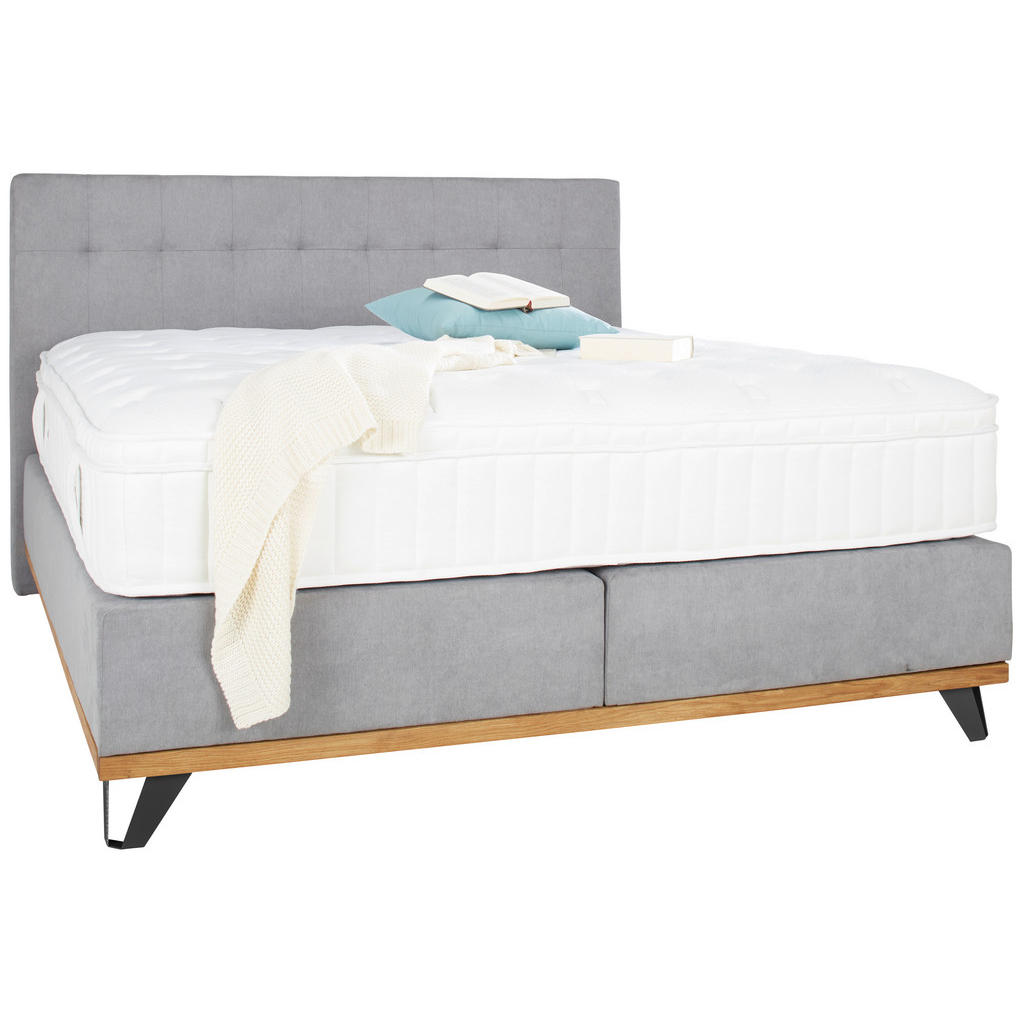 POSTELJA BOXSPRING  x , tekstil, leseni material siva