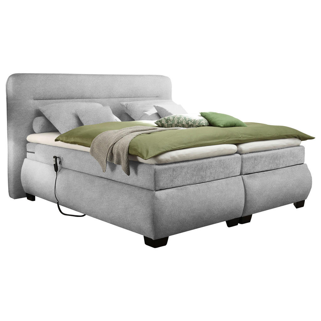 POSTELJA BOXSPRING 160 cm  x 200 cm , tekstil srebrne barve