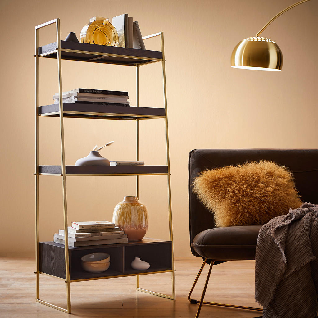 Alternative view of REGAL 64,5/140/35,5 cm naravne barve, črna, zlate barve