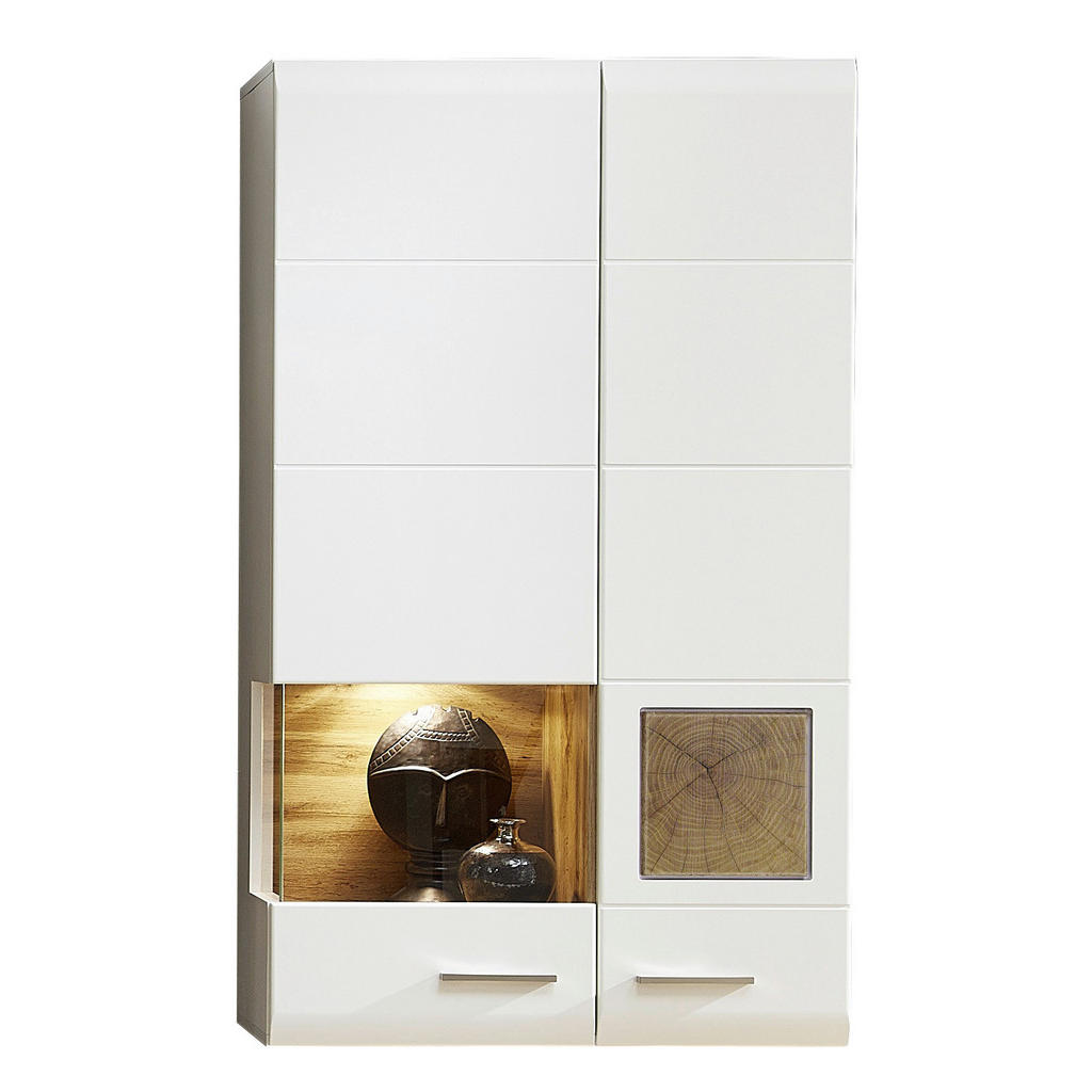 VISEČA VITRINA, bela, barve hrasta