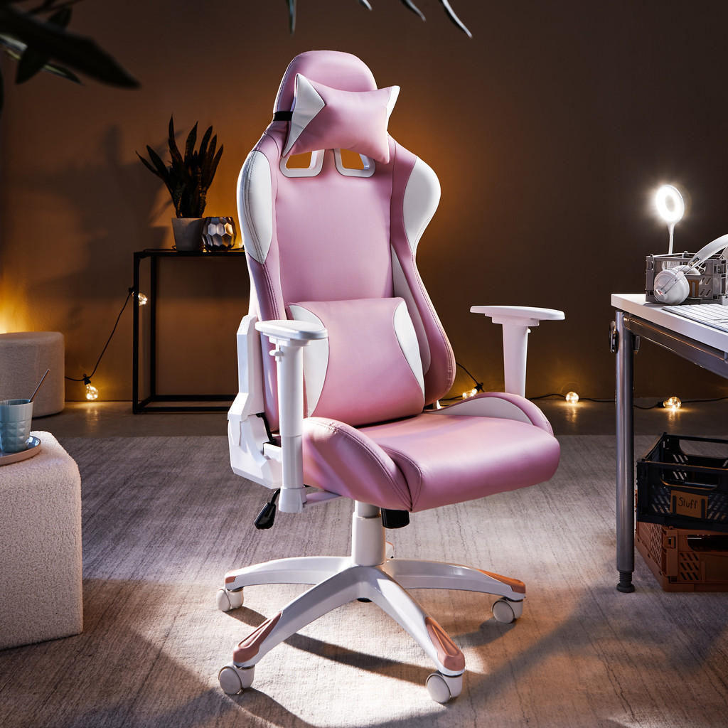 Alternative view of GAMING STOL umetna masa, tekstil bela, pink