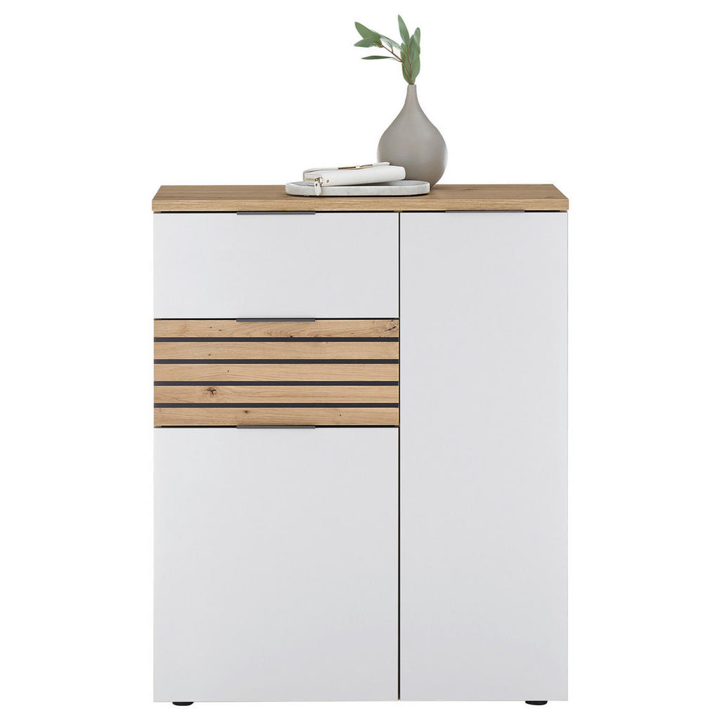 KOMODA, bela, temno siva, hrast artisan