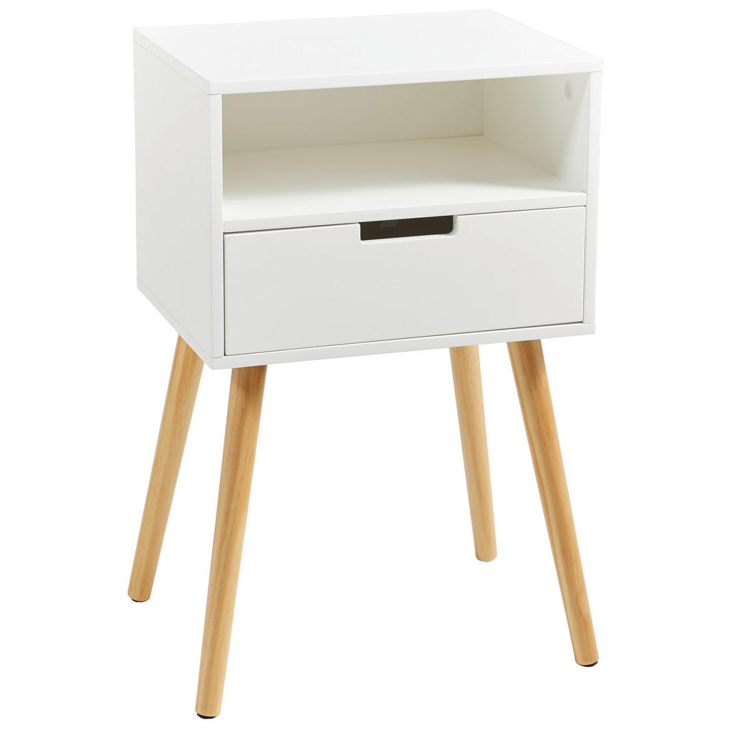 NOČNA OMARICA, masivno bor naravne barve, bela