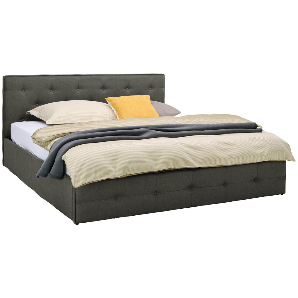 OBLAZINJENA POSTELJA 180 cm  x 200 cm , les, tekstil temno siva