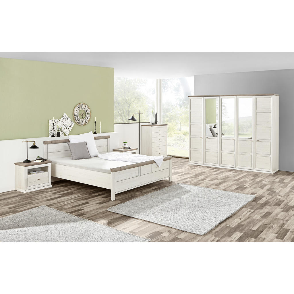 POSTELJA 180 cm x 200 cm , leseni material siva, bela - slika 2