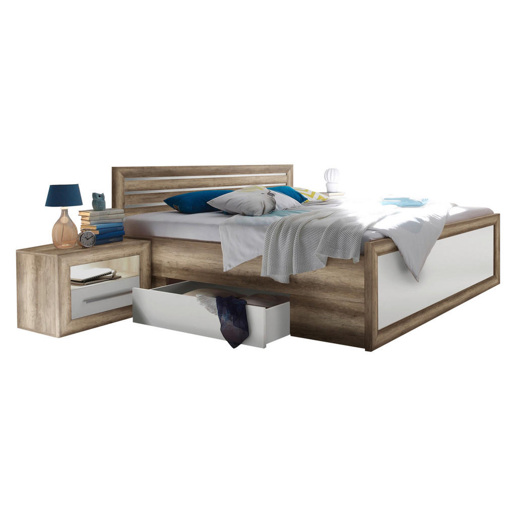 POSTELJNA GARNITURA 180 cm x 200 cm , leseni material bela, barve hrasta