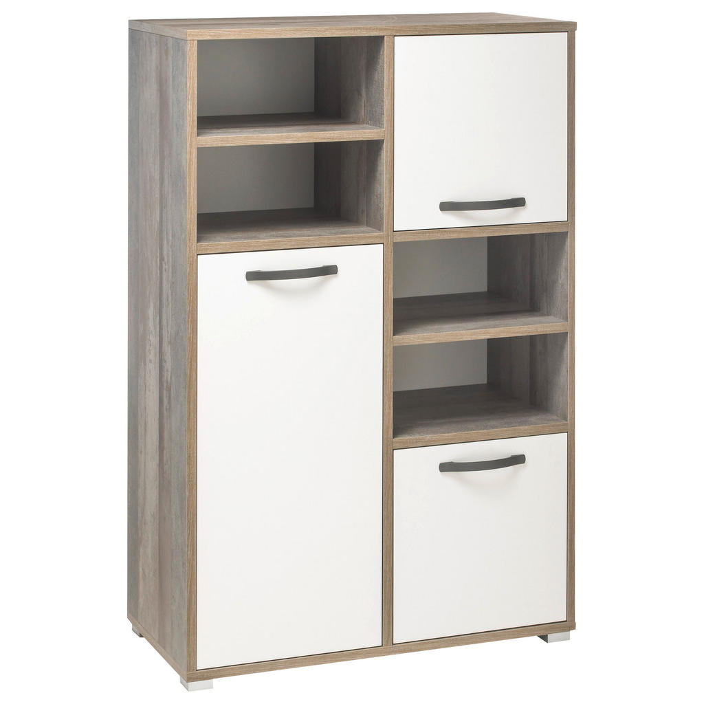 VISOKA KOMODA, naravne barve, bela