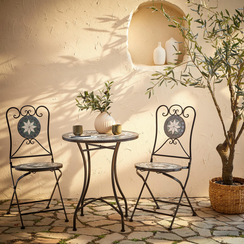 SET ZA BALKON kovina, keramika   siva, črna