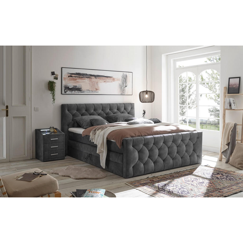 POSTELJA BOXSPRING 180 cm  x 200 cm , tekstil, leseni material antracit