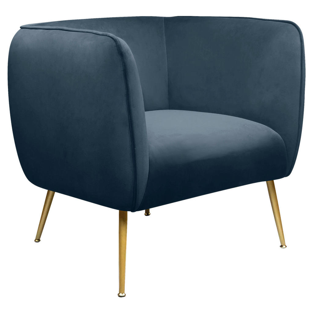 FOTELJ, modra, zlate barve les, kovina, tekstil