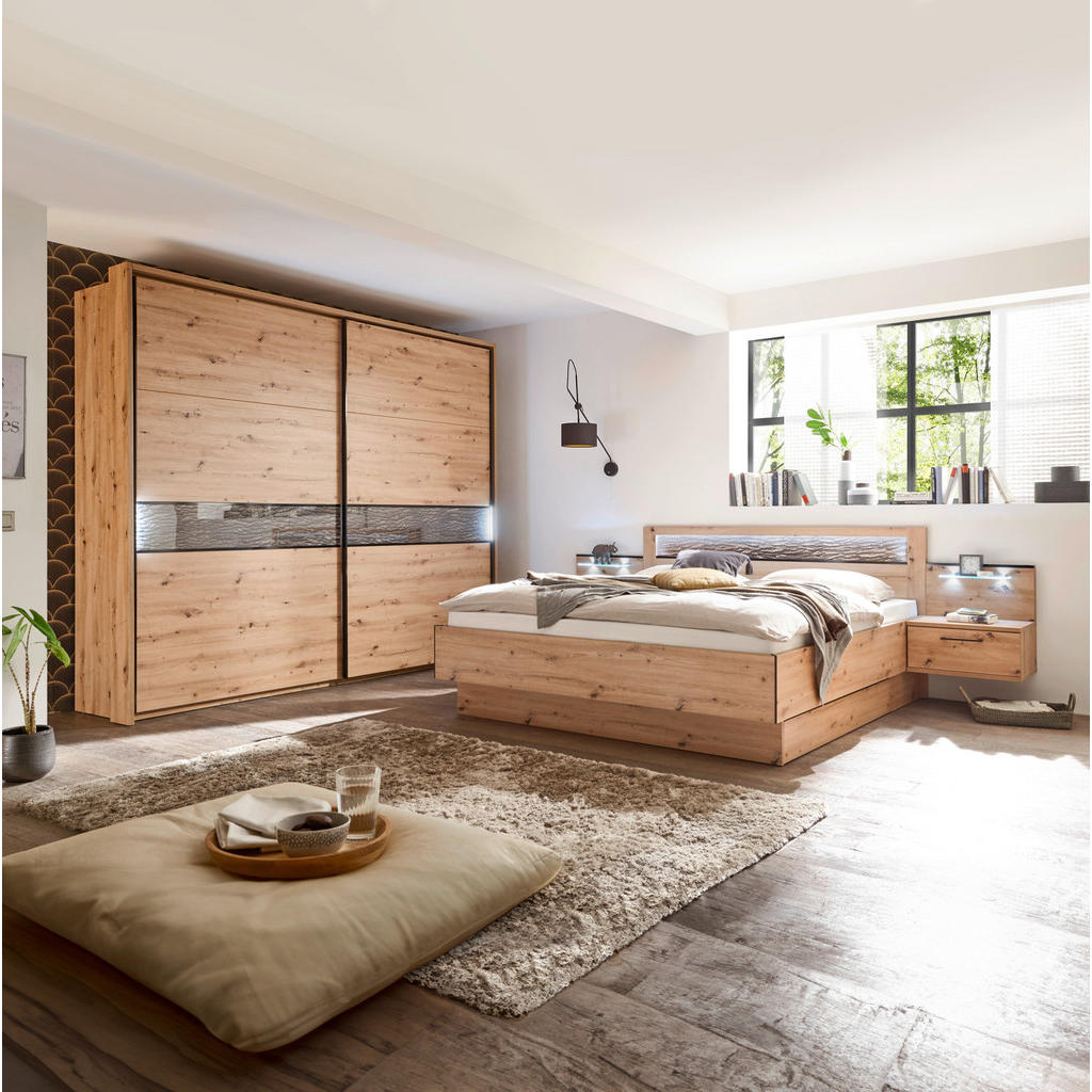 POSTELJNA GARNITURA 180 cm x 200 cm , kovina, umetna masa, leseni material barve hrasta