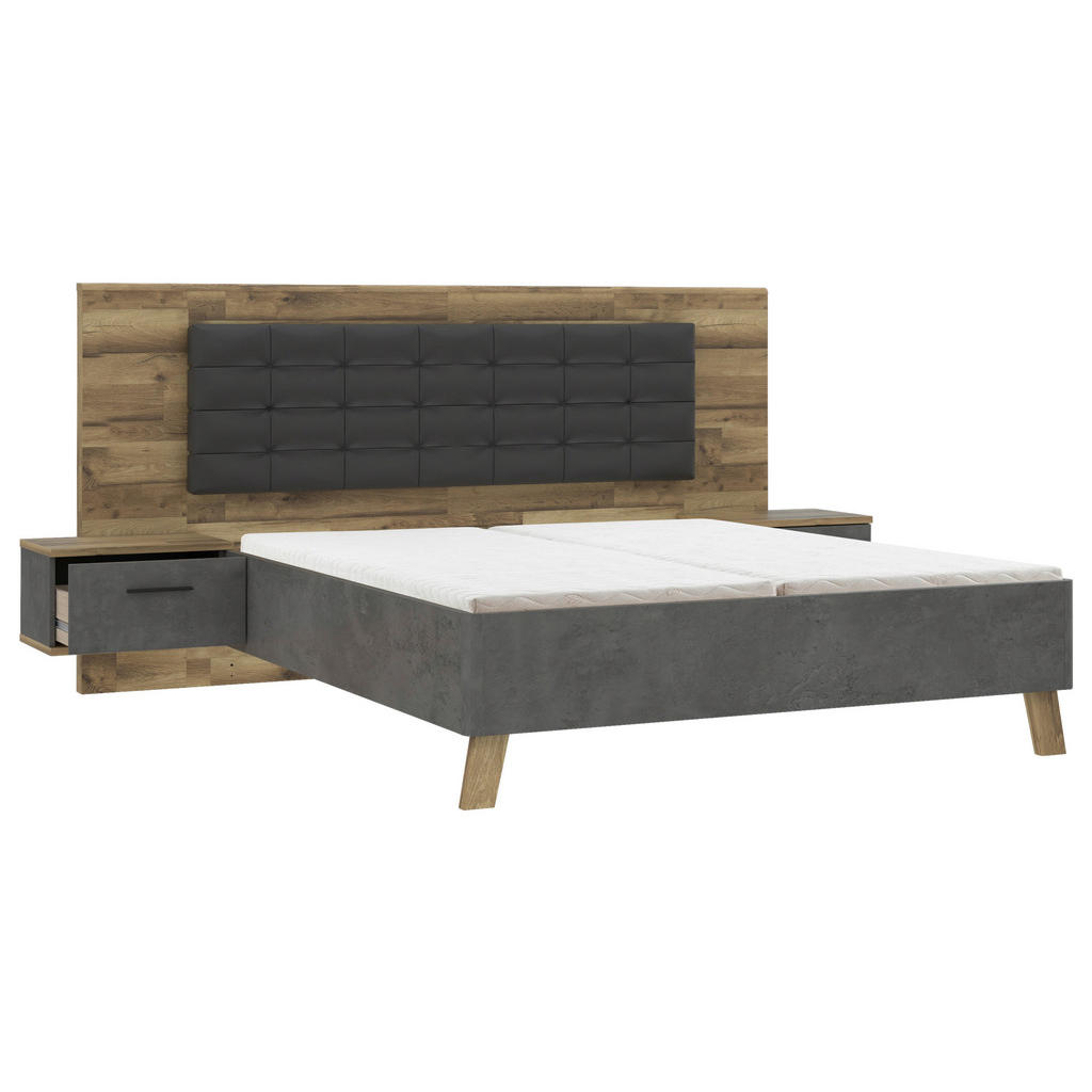 POSTELJNA GARNITURA 180 cm x 200 cm , kovina, umetna masa, tekstil, leseni material antracit, barve hrasta, temno siva