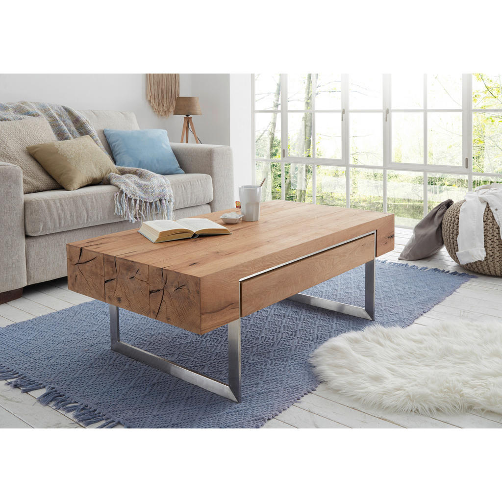 KLUBSKA MIZA, 110/40/60 cm barve hrasta, barve nerjavečega jekla