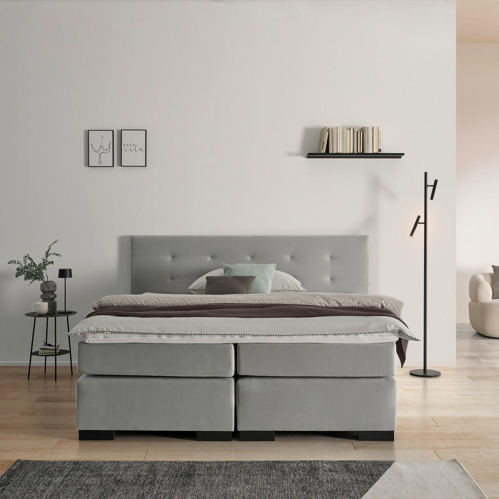 POSTELJA BOXSPRING  x , leseni material siva