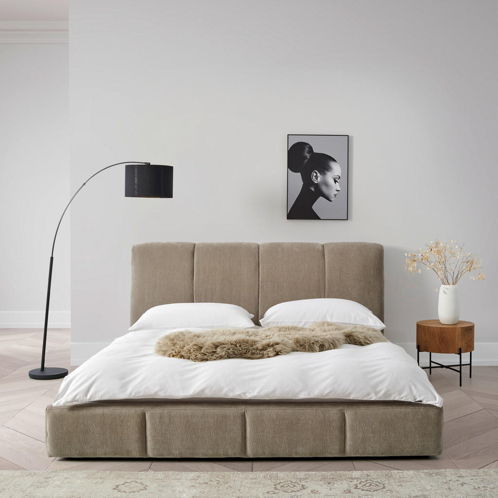 OBLAZINJENA POSTELJA 181 cm x 201 cm , les, kovina, umetna masa, tekstil bež - slika 3