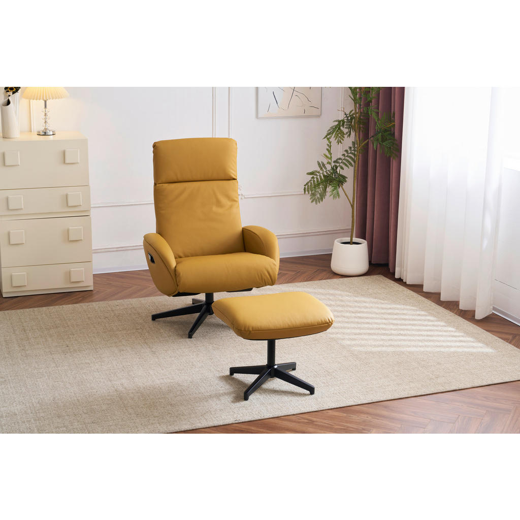 POČIVALNIK S PODNOŽNIKOM, rumena tekstil, usnje