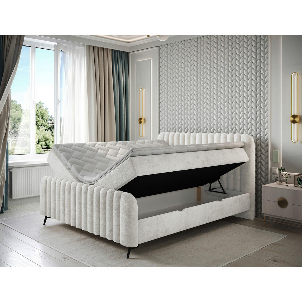 POSTELJA Z VZMETNICO 180 cm x 200 cm , les, tekstil, leseni material bež - slika 3