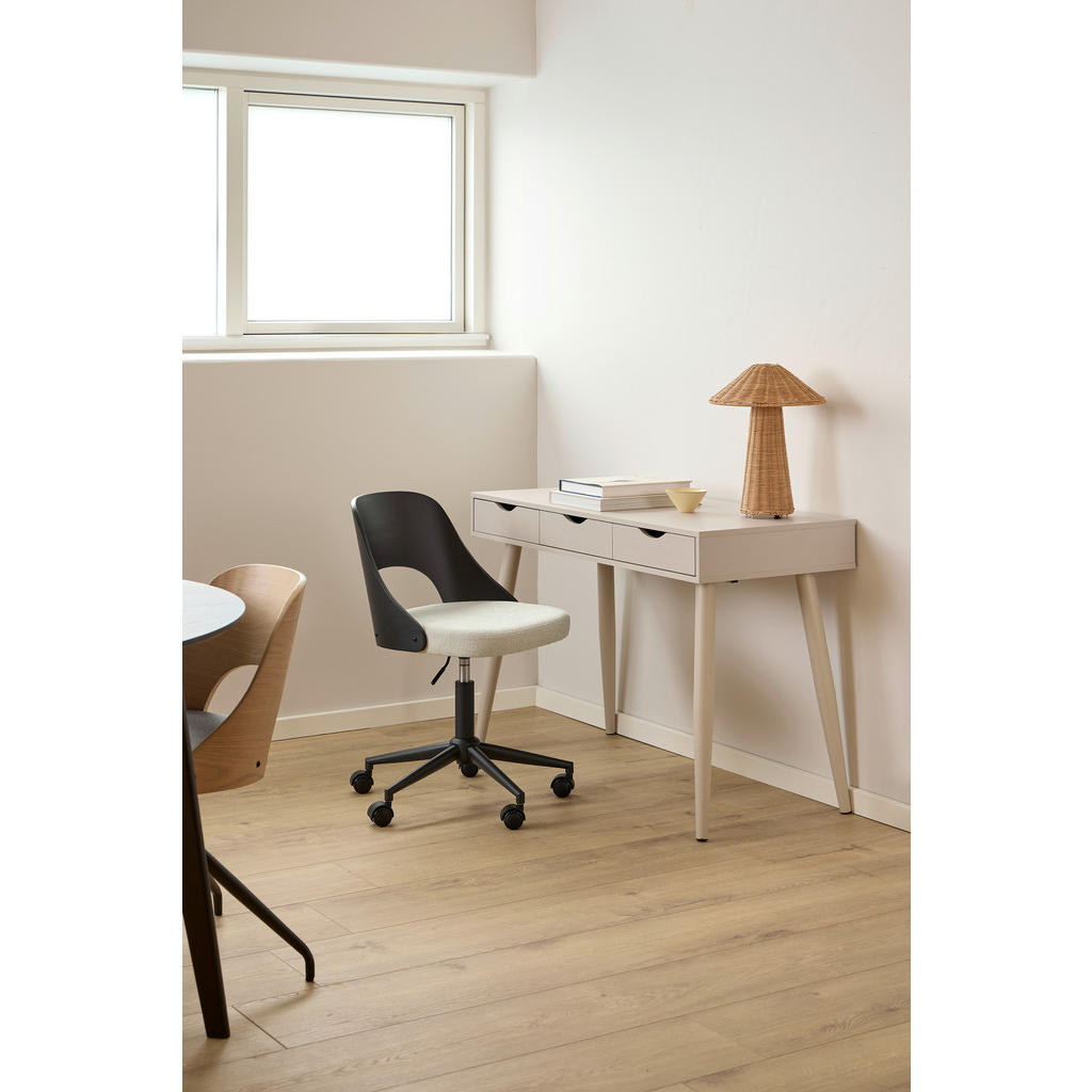 Alternative view of VRTLJIVI STOL kovina, tekstil, leseni material črna, bež