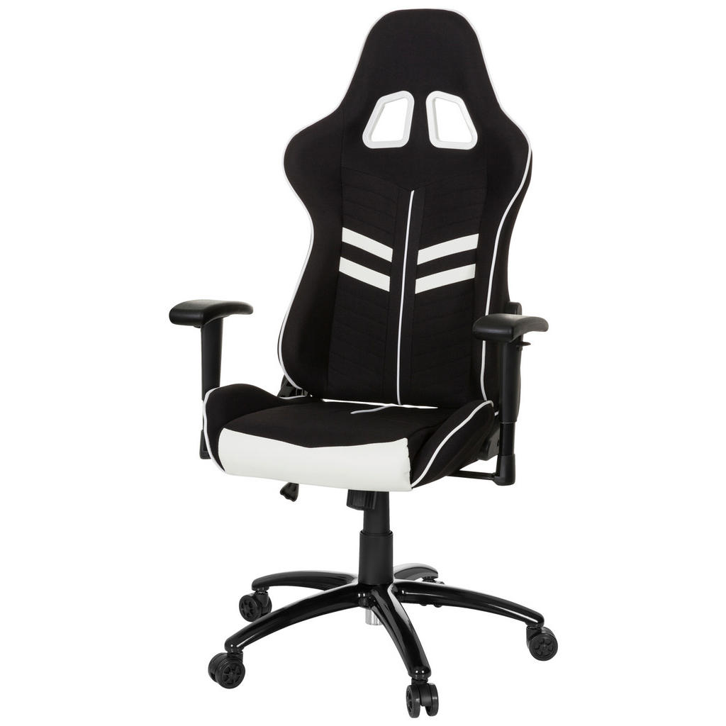 GAMING STOL umetna masa, tekstil črna, bela - slika 3