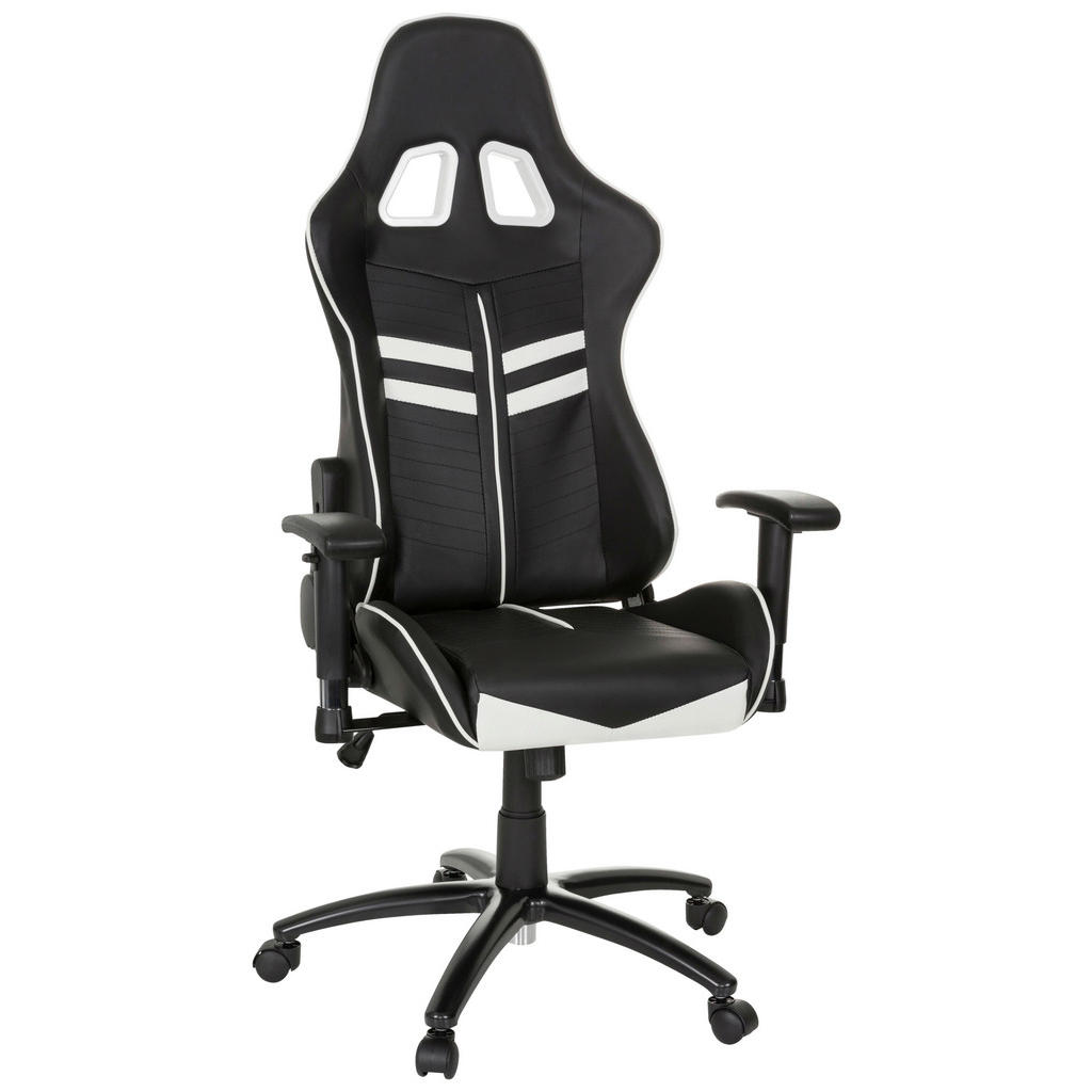 GAMING STOL umetna masa, tekstil črna, bela