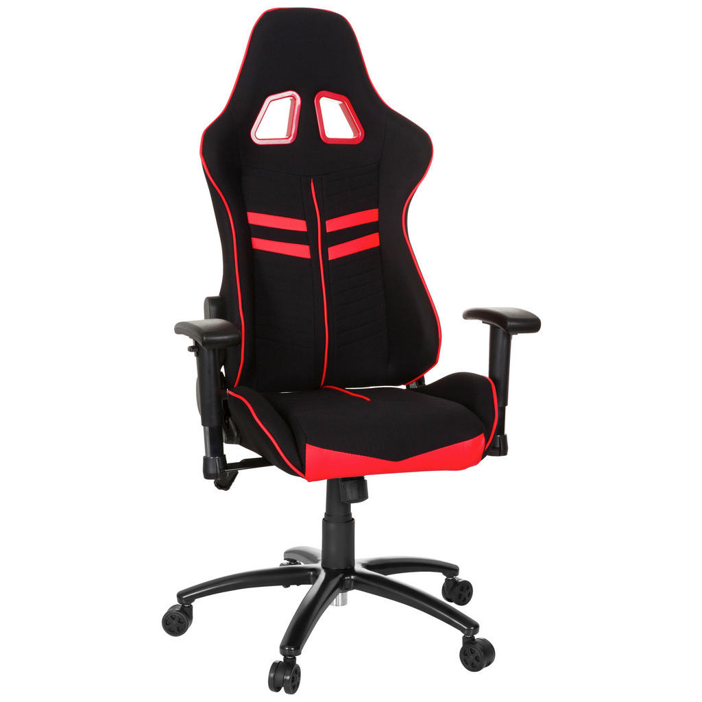 GAMING STOL umetna masa, tekstil rdeča, črna