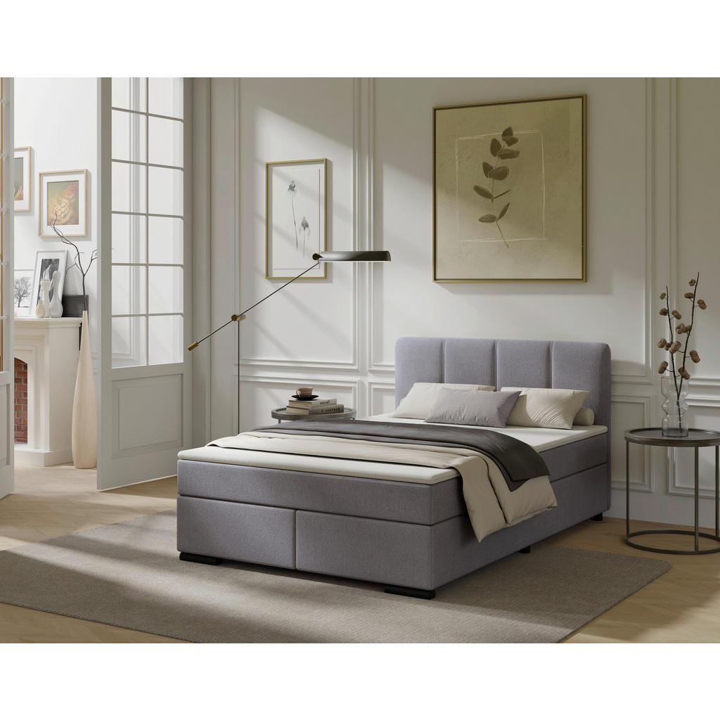 POSTELJA BOXSPRING 120 cm x 200 cm , les, tekstil, karton svetlo siva