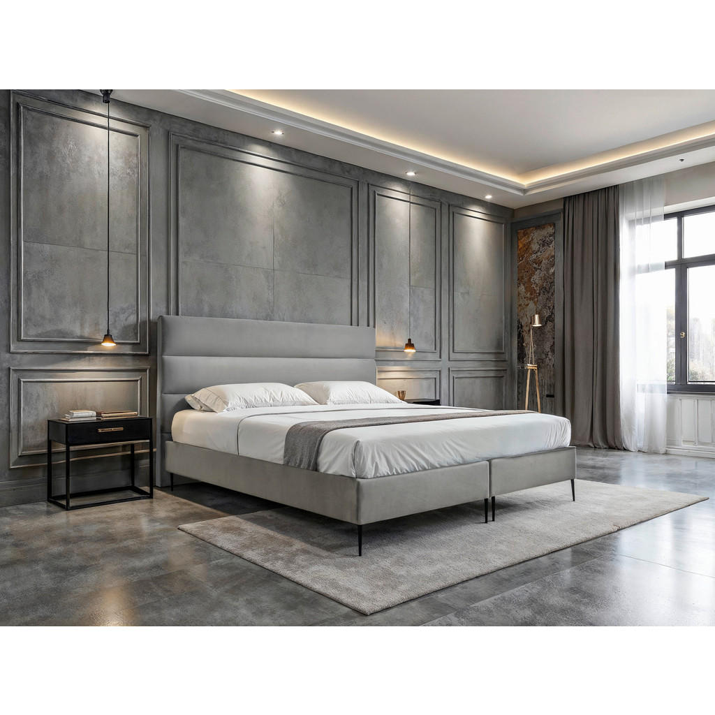 POSTELJA BOXSPRING x , tekstil, leseni material svetlo siva