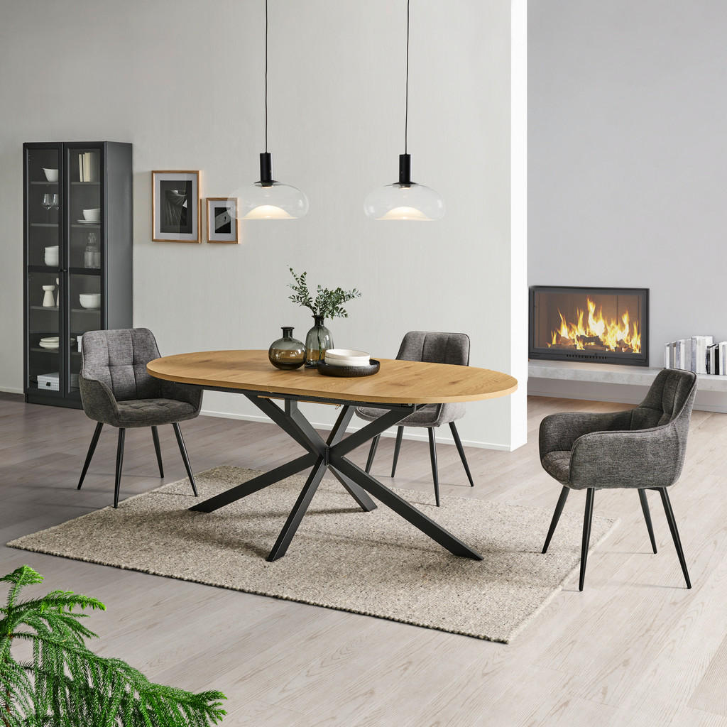 Alternative view of JEDILNA MIZA, črna, barve hrasta