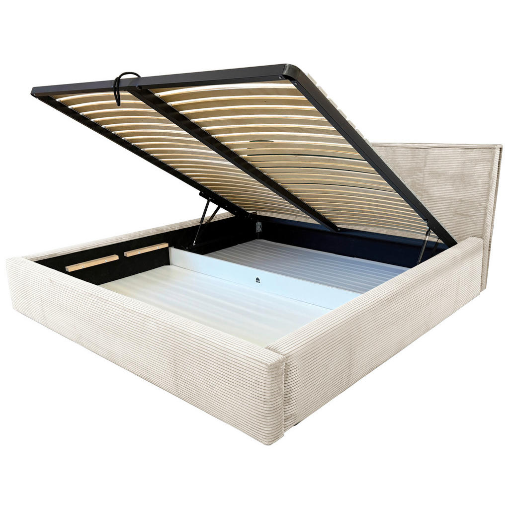 OBLAZINJENA POSTELJA 180 cm x 200 cm , les, tekstil, leseni material krem barve - slika 3