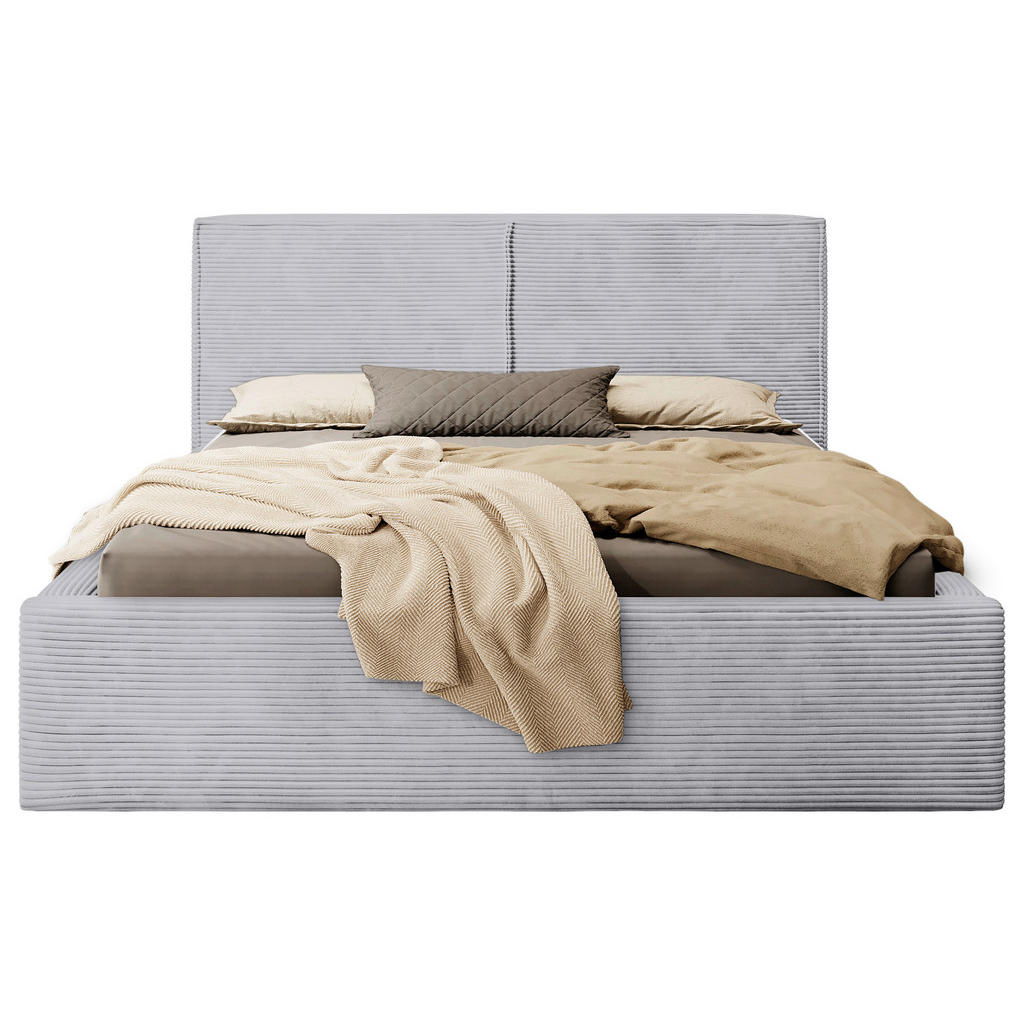 OBLAZINJENA POSTELJA 180 cm x 200 cm , les, tekstil, leseni material svetlo siva - slika 3