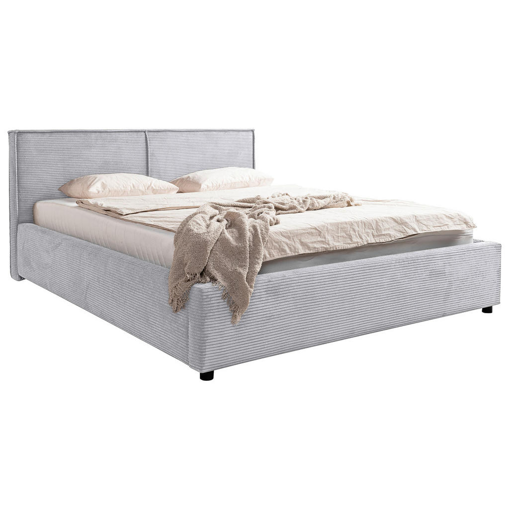 OBLAZINJENA POSTELJA 180 cm x 200 cm , les, tekstil, leseni material svetlo siva - slika 4