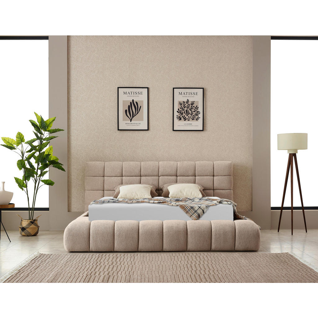 OBLAZINJENA POSTELJA 180 cm x 200 cm , kovina, tekstil naravne barve - slika 4